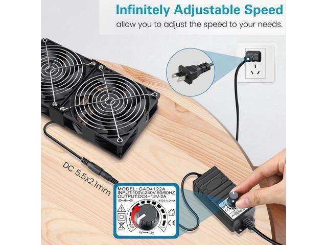 GDSTIME Dual 120mm x 38mm Computer Fan with AC Plug, AC 110V-240V Variable Speed Fan 240mm for DIY Cooling Mining Rig Server Case Grow Rack AV...