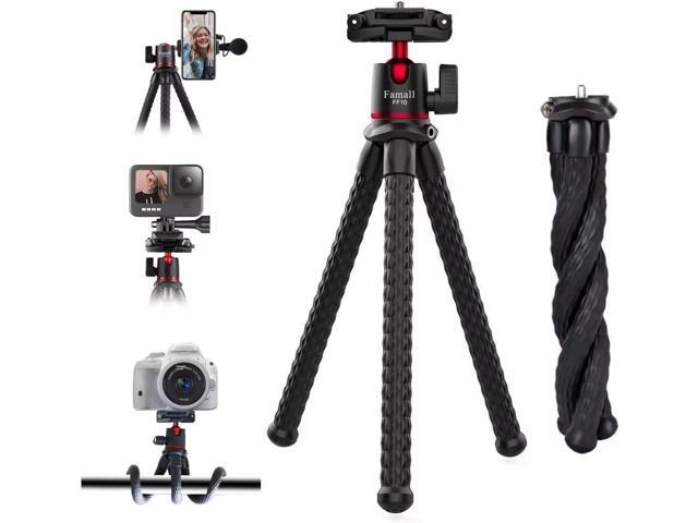 Camera Tripod, Famall Flexible Tripod Stand for Phone with Cold Shoe Phone Mount for iPhone Canon Nikon Sony Cameras