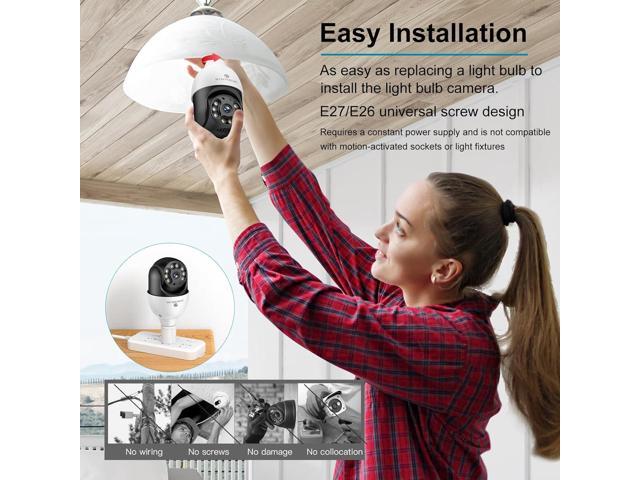 SYMYNELEC 5GHz/2.4GHz Light Bulb Security Camera Outdoor Waterproof 2.5K, Dual-Band WiFi Light Socket Security Camera with AI Human Motion...