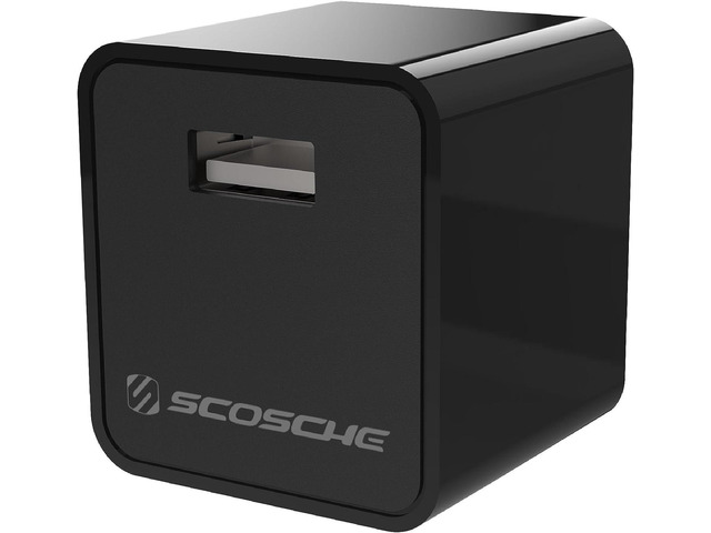 Scosche HA12-RP SuperCube 12W Single USB Port Portable Wall Charger Adapter for All USB Devices, Cell Phone, Tablet, Travel Charger in Black