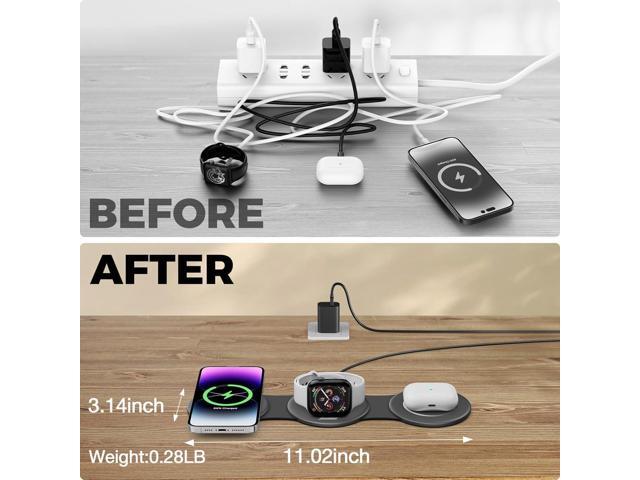 3 in 1 Charging Station for Apple Multiple Devices, Foldable Travel Wireless Charger 18W for iPhone 15 14 13 Pro Max Plus &Apple Watch Series/Airpods