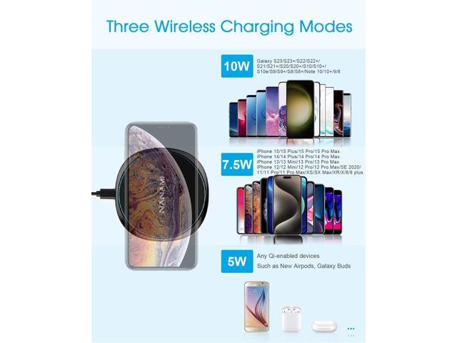 NANAMI Fast Wireless Charger, 7.5W Qi Certified Charging Pad with QC3.0 Adapter USB Charger for iPhone 15/14/13/12/11 Pro Max/XR/8 Plus/Airpods...