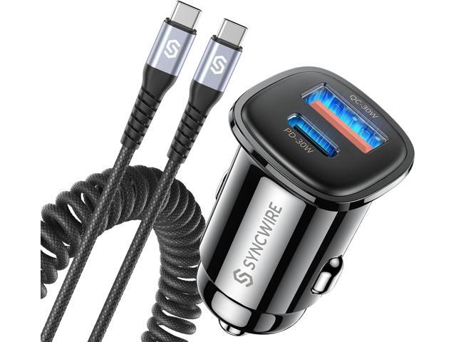 Syncwire USB C Car Charger 60W [PD 30W & QC 30W] Fast Charging USB Adapter with 5FT Type C Coiled Cable Compatible with iPhone 16/16 Plus/16 Pro/16...