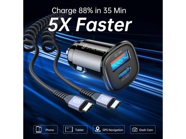 Syncwire USB C Car Charger 60W [PD 30W & QC 30W] Fast Charging USB Adapter with 5FT Type C Cable Compatible with Samsung S23/S22 Google Pixel...