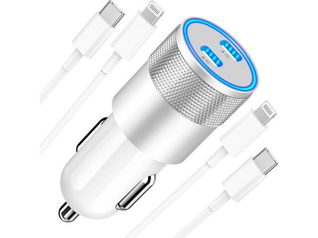 MFi CertifiediPhone Car Charger Fast Charging, Braveridge 60W PD Dual USB-C Power Cigarette Lighter Car Charger+2Pack Type-C to Lightning Cable for...