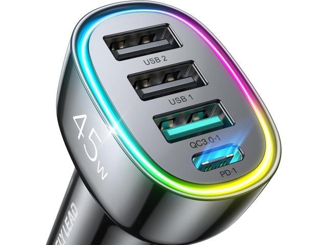 USB C Car Charger, 45W 4 Ports Super Fast Car Charger Adapter, PD3.0 & QC3.0 30W Type C Car Charger Compatible with iPhone 15/14/13/12/11, Samsung...
