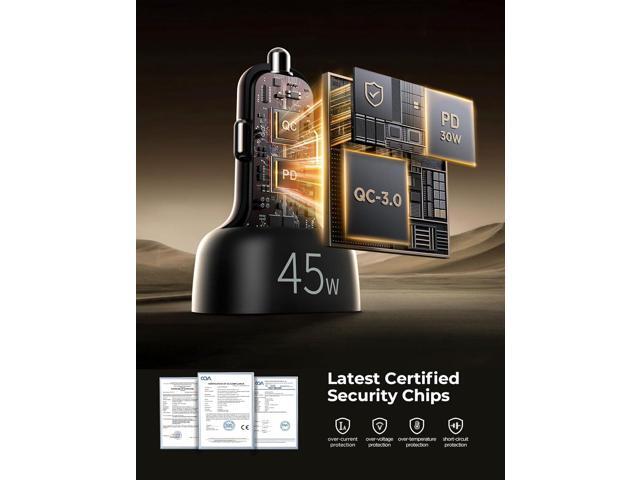 USB C Car Charger, 45W 4 Ports Super Fast Car Charger Adapter, PD3.0 & QC3.0 30W Type C Car Charger Compatible with iPhone 15/14/13/12/11, Samsung...