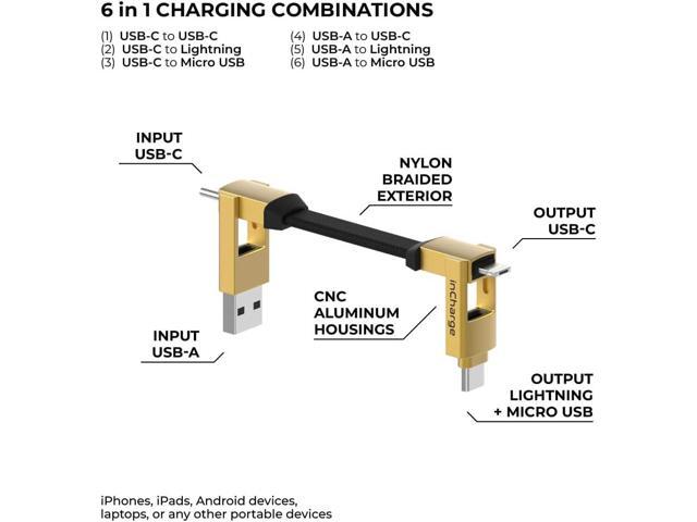Rolling Square inCharge 6 Portable Keychain Charger Cable, 6-in-1 Multi Charging Cable, Saturn Gold For Personal Computer