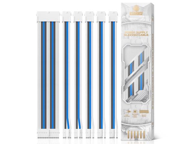 Asiahorse Customization Mod Sleeve Extension Power Supply Cable Kit 16AWG ATX/EPS/8-Pin PCI-E/6-pin PCI-E (Mix Color, Blue-White)