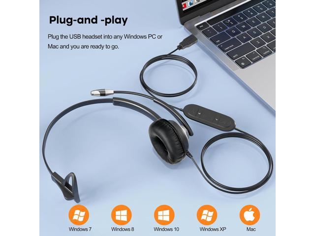MKJ USB Headset with Microphone for PC, Computer Headset with Noise Cancelling Mic for Call Center and Office, Wired Headphones for Laptop UC...