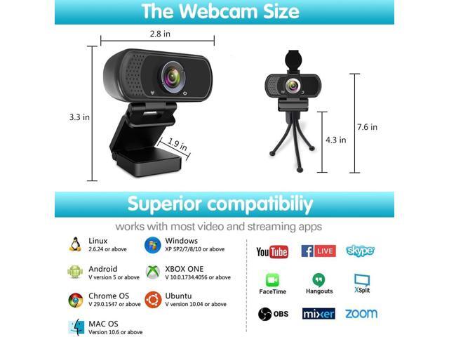 Webcam HD 1080p,Live Streaming Web Camera with Stereo Microphone, PC Desktop or Laptop USB Webcam with 110 Degree View Angle, HD Webcam for Video...