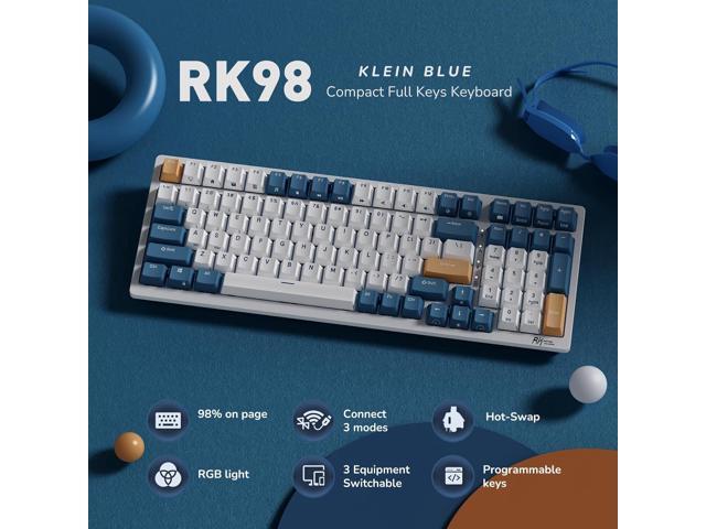 RK ROYAL KLUDGE RK98 Wireless Mechanical Keyboard, Triple Mode 2.4G/BT5.1/USB-C Hot Swappable Keyboard with Number Pad, Pre-lubed Clicky Switches...
