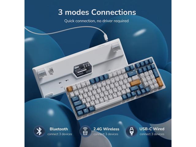RK ROYAL KLUDGE RK98 Wireless Mechanical Keyboard, Triple Mode 2.4G/BT5.1/USB-C Hot Swappable Keyboard with Number Pad, Pre-lubed Clicky Switches...