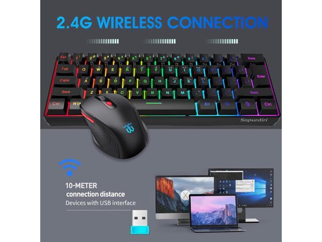Snpurdiri 60% Wireless Gaming Keyboard and Mouse Combo, Include 2.4G Small Mini 60% Merchanical Feel Keyboard, Ergonomic Design Vertical Feel...
