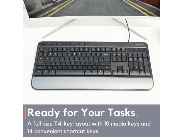 X9 Performance Multimedia USB Wired Keyboard - Comfortable Typing - Ergonomic Full Size Keyboard with Wrist Rest and 114 Keys - External Computer...