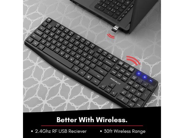 Macally Wireless Keyboard - 2.4G Ergonomic Full-Size Computer Keyboard Wireless with Numeric Keypad and 13 Shortcut Keys - External Keyboard for...