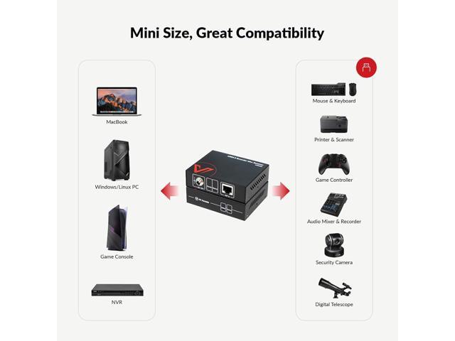AV Access USB Extender Over Cat5e/6/6a/7 196ft/60M, 4 USB 2.0 Ports, Plug and Play, No Driver, Supports All Operating System, Keyboard and Mouse...