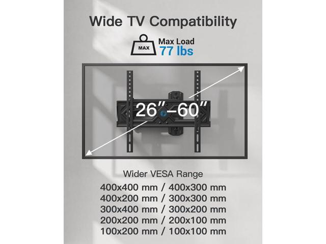 Pipishell Full Motion TV Wall Mount for 26-60 Inch Flat Curved TVs, Heavy Duty Single Articulating Arms TV Bracket Up to VESA 400x400mm and 77lbs,...