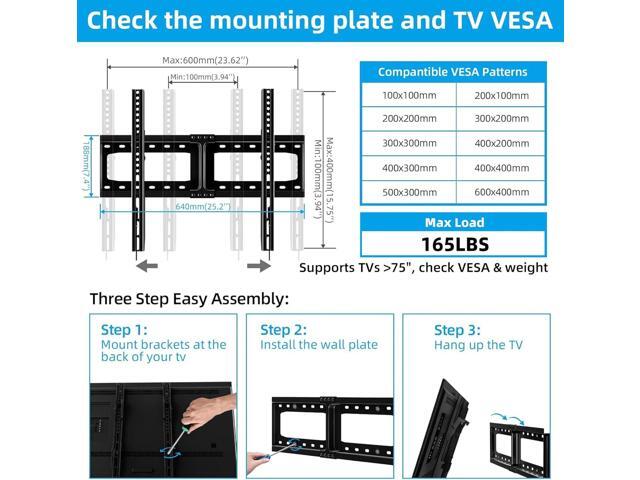 HOME VISION TV Wall Mount Tilt for 32-75 inch Flat/Curved TVs up to 165lbs, Heavy Duty Tilting TV Mount, Large Low Profile Wall Mount TV Bracket...