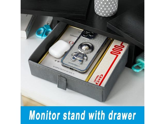 TEAMIX Dual Monitor Stand Riser with Drawer - Length and Angle Adjustable Double Monitor Riser Corner Desk Shelf Organizer 37 inch Long Monitor...