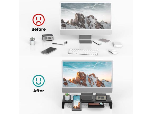 Monitor Stand Riser, Klearlook Foldable Computer Monitor Riser,Height Adjustable Computer Stand, Desk Shelf Riser with Storage Drawer & Tablet...