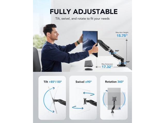 HUANUO Single Monitor Mount, 13 to 32 Inch Gas Monitor Arm, Adjustable Stand, Vesa Mount with Clamp and Grommet Base - Fits 4.4 to 19.8lbs LCD...