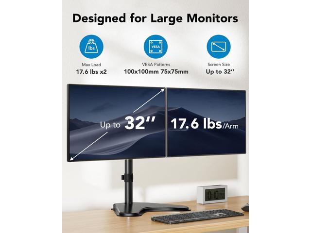 HUANUO 32 inches Dual Monitor Stand up to 17.6lbs per Arm, High-Grade Aluminum Free-Standing Dual Monitor Mount for 2 Screens. Fully Adjustable...