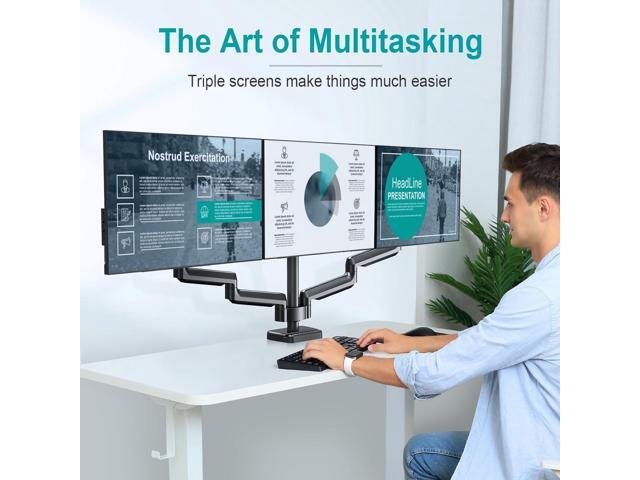 MOUNT PRO Triple Monitor Desk Mount - Articulating Gas Spring Monitor Arm, Removable with Clamp and Grommet Base - Fits 13 to 27 Inch LCD Computer...