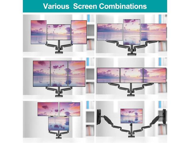 MOUNT PRO Triple Monitor Desk Mount - Articulating Gas Spring Monitor Arm, Removable with Clamp and Grommet Base - Fits 13 to 27 Inch LCD Computer...