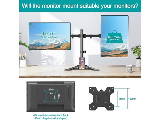 MOUNT PRO Dual Monitor Stand - Free Standing Full Motion Monitor Desk Mount Fits 2 Screens up to 27 inches,17.6lbs with Height Adjustable, Swivel,...