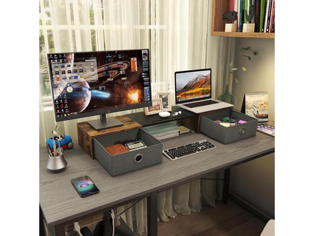 WESTREE Dual Monitor Stand Riser with Two Drawers, Extra Large Storage for 2 Monitors, Desktop Oraganizer Computer,Laptop,Screen,Printer,TV
