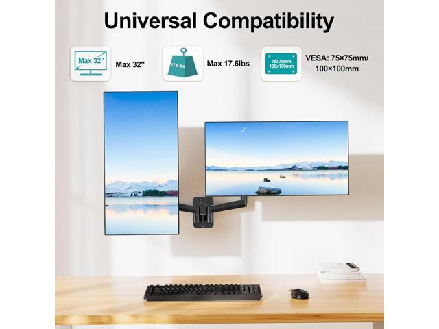 MOUNT PRO Dual Monitor Wall Mount for 13 to 32 Inch Computer Screens, Gas Spring Arm for 2 Monitors, Each Holds Up to 17.6lbs, Full Motion Wall...