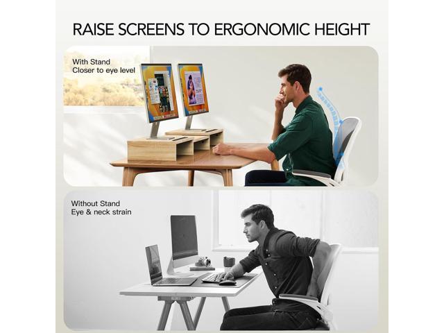 AMERIERGO Dual Monitor Stand Riser- 3 Shelf Screen Stand with Adjustable Length and Angle, 2 Extra Functional Slot Desktop Organizer Stand for PC,...