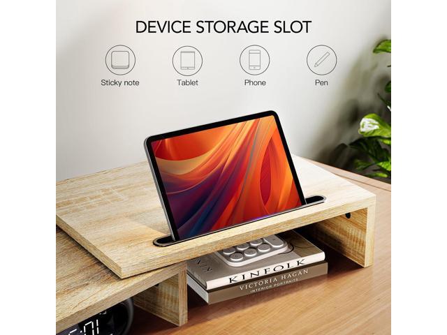 AMERIERGO Dual Monitor Stand Riser- 3 Shelf Screen Stand with Adjustable Length and Angle, 2 Extra Functional Slot Desktop Organizer Stand for PC,...