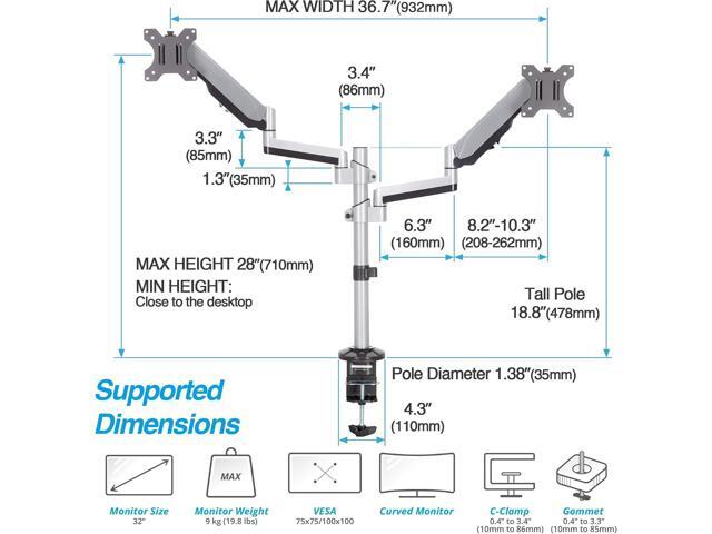 AVLT Dual 17'-32' Stacked Monitor Arm Desk Mount fits Two Flat/Curved Monitor Full Motion Height Swivel Tilt Rotation Adjustable Monitor Arm -...
