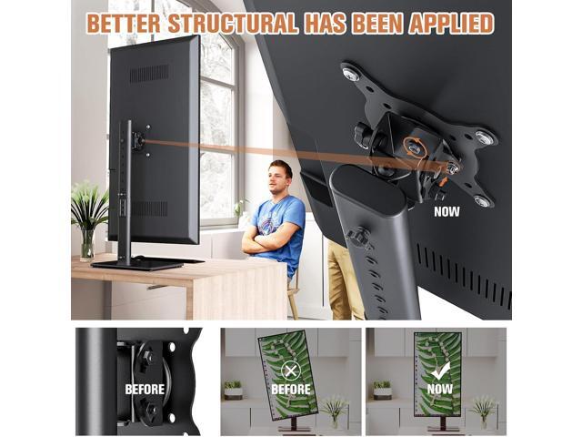 Single Monitor Stand Freestanding 27-43 Inch Monitor Arm Curved Screen Monitor Mount Tempered Glass Base Adjustable Motion Tilt -15° to 10° Swivel...
