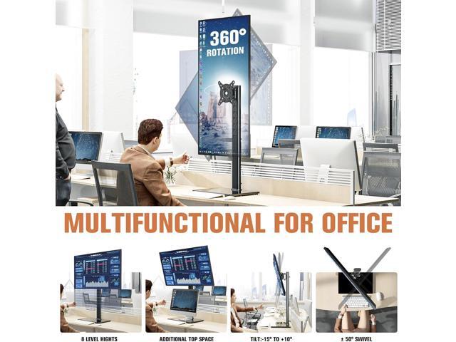 Single Monitor Stand Freestanding 27-43 Inch Monitor Arm Curved Screen Monitor Mount Tempered Glass Base Adjustable Motion Tilt -15° to 10° Swivel...