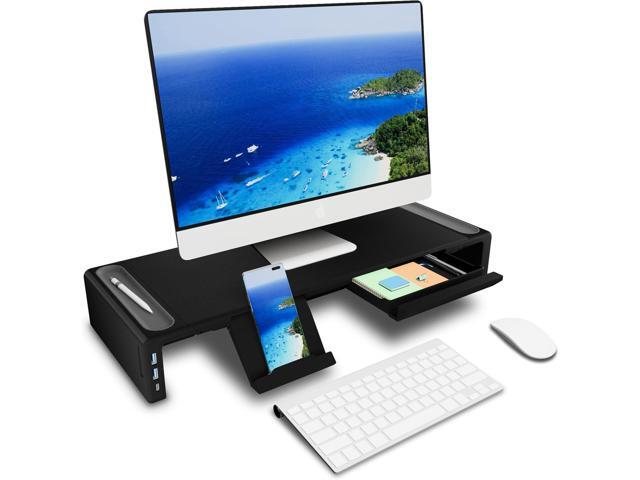Monitor Stand Riser, Foldable Computer Monitor Riser, Adjustable Length Computer Stand and Storage Drawer & Pen Slot, Phone Stand Compatible...