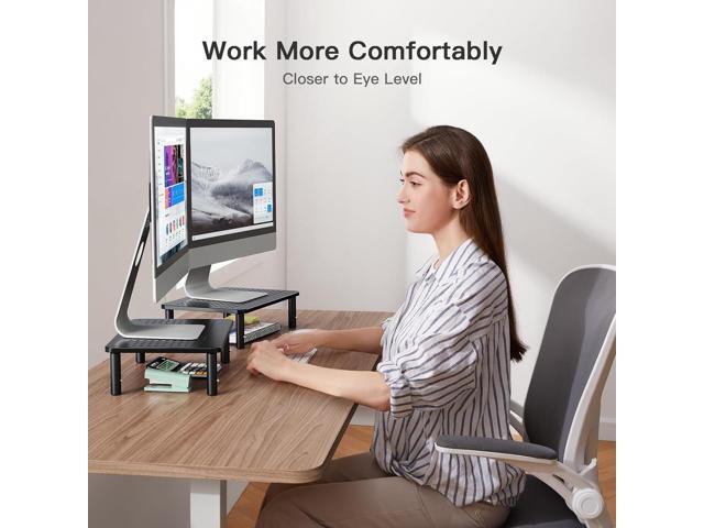 HUANUO Monitor Stand for Desk, Computer Monitor Stand Height Adjustable, Monitor Riser for 2 Monitors, Laptop Stand for Desk, 2 Pack, Black