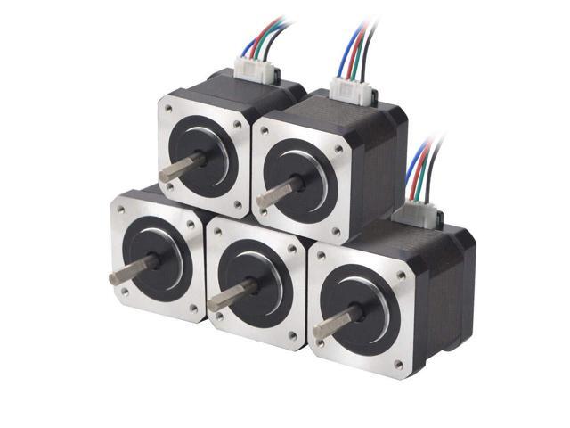 STEPPERONLINE 5PCS Nema 17 Stepper Motor 1.5A 12V 45Ncm (63.74oz. in) 4-Lead 39mm Body W/ 1m Cable and Connector for DIY CNC/ 3D Printer/Extruder