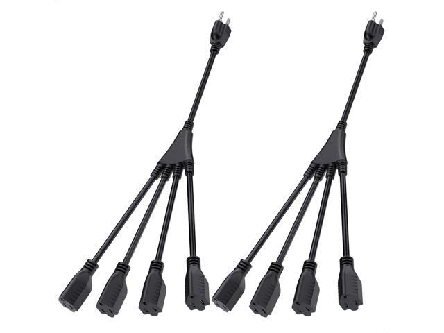 Cable Matters 2-Pack 4 Outlet Power Splitter Cord 1.5 ft, NEMA 5-15P to NEMA 5-15R Y Power Cord Splitter, 16 AWG Outlet Saver, 4 Way Extension Cord...
