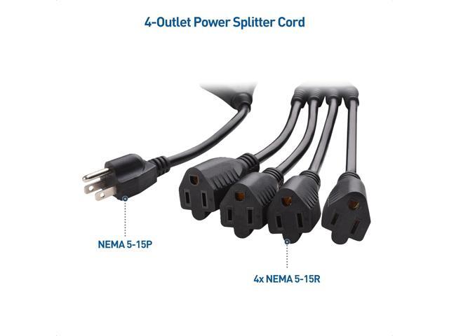 Cable Matters 2-Pack 4 Outlet Power Splitter Cord 1.5 ft, NEMA 5-15P to NEMA 5-15R Y Power Cord Splitter, 16 AWG Outlet Saver, 4 Way Extension Cord...