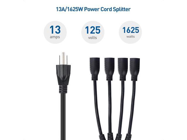 Cable Matters 2-Pack 4 Outlet Power Splitter Cord 1.5 ft, NEMA 5-15P to NEMA 5-15R Y Power Cord Splitter, 16 AWG Outlet Saver, 4 Way Extension Cord...