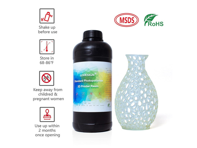 3D Printer Resin Standard Photopolymer 405nm UV-Curing Resin Low Odor Low Shrinkage High Precision Printing for LCD 3D Printers Transparent/500g