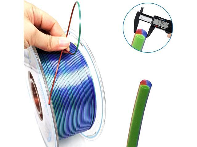 YOUSU 3D Printer Filament 1.75mm,Tri-Colors PLA Filament,Shiny Silk Coextruded PLA, Silk Green Purple Copper Filament, 1kg/2.2lbs