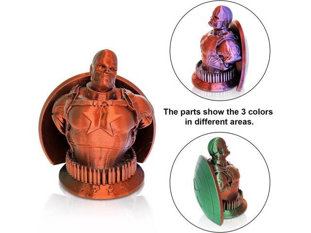 YOUSU 3D Printer Filament 1.75mm,Tri-Colors PLA Filament,Shiny Silk Coextruded PLA, Silk Green Purple Copper Filament, 1kg/2.2lbs