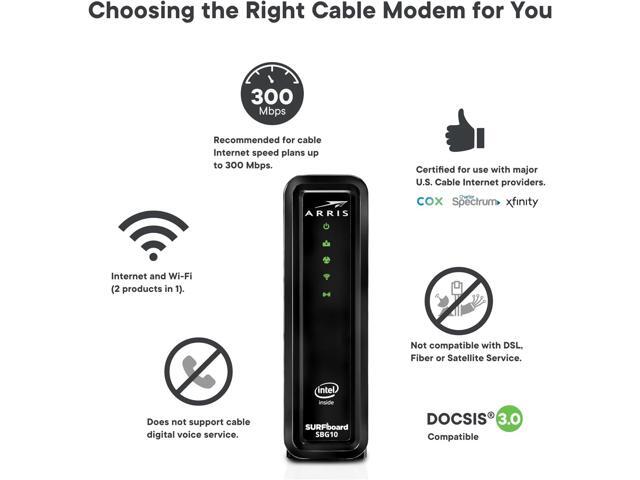 ARRIS SURFboard SBG10 DOCSIS 3.0 16 x 4 Gigabit Cable Modem & AC1600 Wi-Fi Router, Comcast Xfinity, Cox, Spectrum, Two 1 Gbps Ports, 400 Mbps...