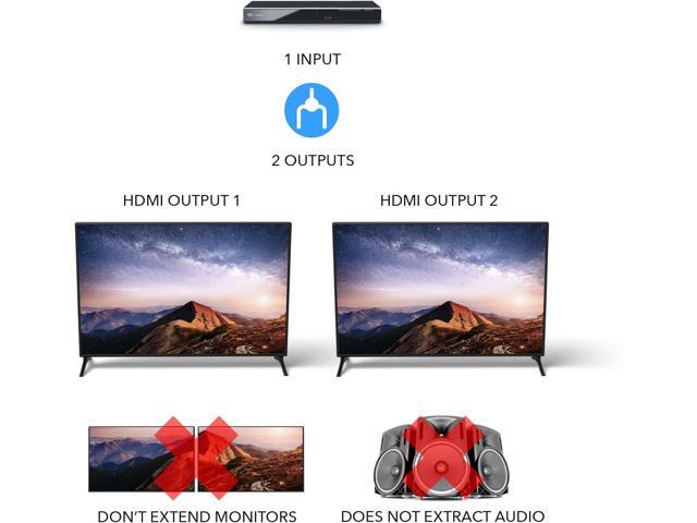 UltraHD 4K @ 60 Hz 1 X 2 HDMI Splitter 1 in 2 Out 2 Port 2: 8-Bit - HDMI 2.0, HDCP 2.0, 18 Gbps, EDID, Duplicate / Mirror 4K Screens - UHDS-102