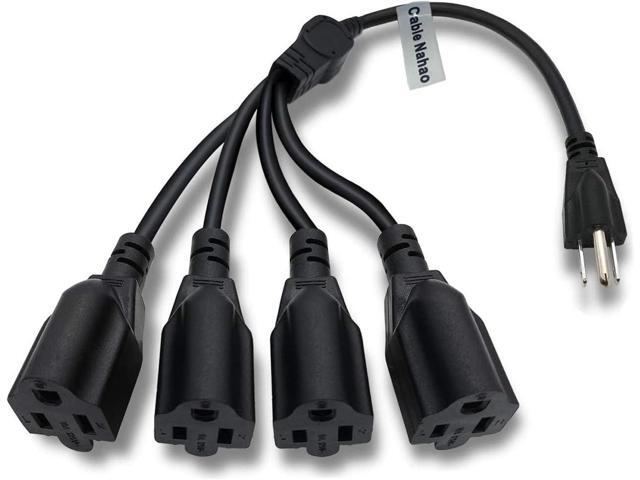 Cable Nahao 3 Prong 1 to 4 Outlet Power Cord Splitter Cord,Indoor Outdoor Cable Strip Outlet Saver,Power Extension Cable,SJT 16AWG,ETL Approved for...