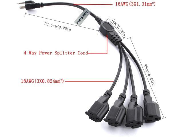 3 Prong 1 to 4 Outlet Power Cord Splitter Cord,Indoor Outdoor Cable Strip Outlet Saver,Power Extension Cable,SJT 16AWG,UL Approved for Computer,...